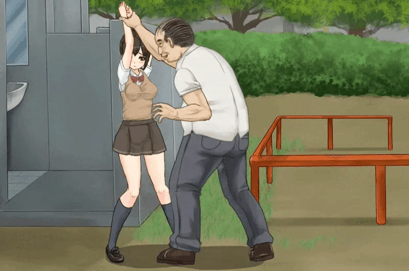 1boy, 1girls, age difference, animated, aokumashii, aroused, bad end, big breasts, bra, breasts, brown eyes, brown hair, buchikome high kick, captured, completely nude, defeated, embarrassed, fat male, female, female human, femsub, game cg, gameplay, human, human male, larger male, light skin, light-skinned female, male, maledom, mature male, medium breasts, molestation, navel, nipples, nude, older male, older penetrating younger, panties, pink bra, pink panties, ponytail, rape, scared, school uniform, skirt, slim waist, smaller female, sprite, stripped, stripped naked, teenage female, teenager, torn clothes, ugly bastard, undressing, undressing another, variant, younger female
