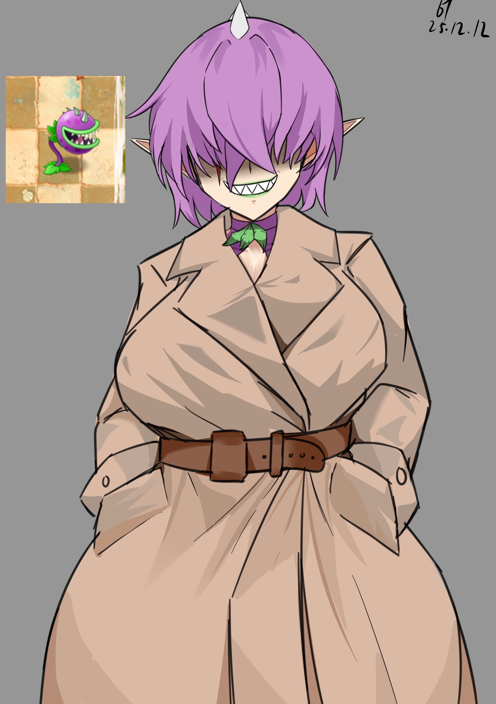 1girls, anthro, anthrofied, ass, breasts, chomper (pvz), clothed, erdtea, eyes covered, female, flora fauna, human, humanized, lynz12011, plant, plant girl, plant humanoid, plantie, plants vs zombies, plants vs. zombies, popcap games, pussy, sharp teeth, trenchcoat