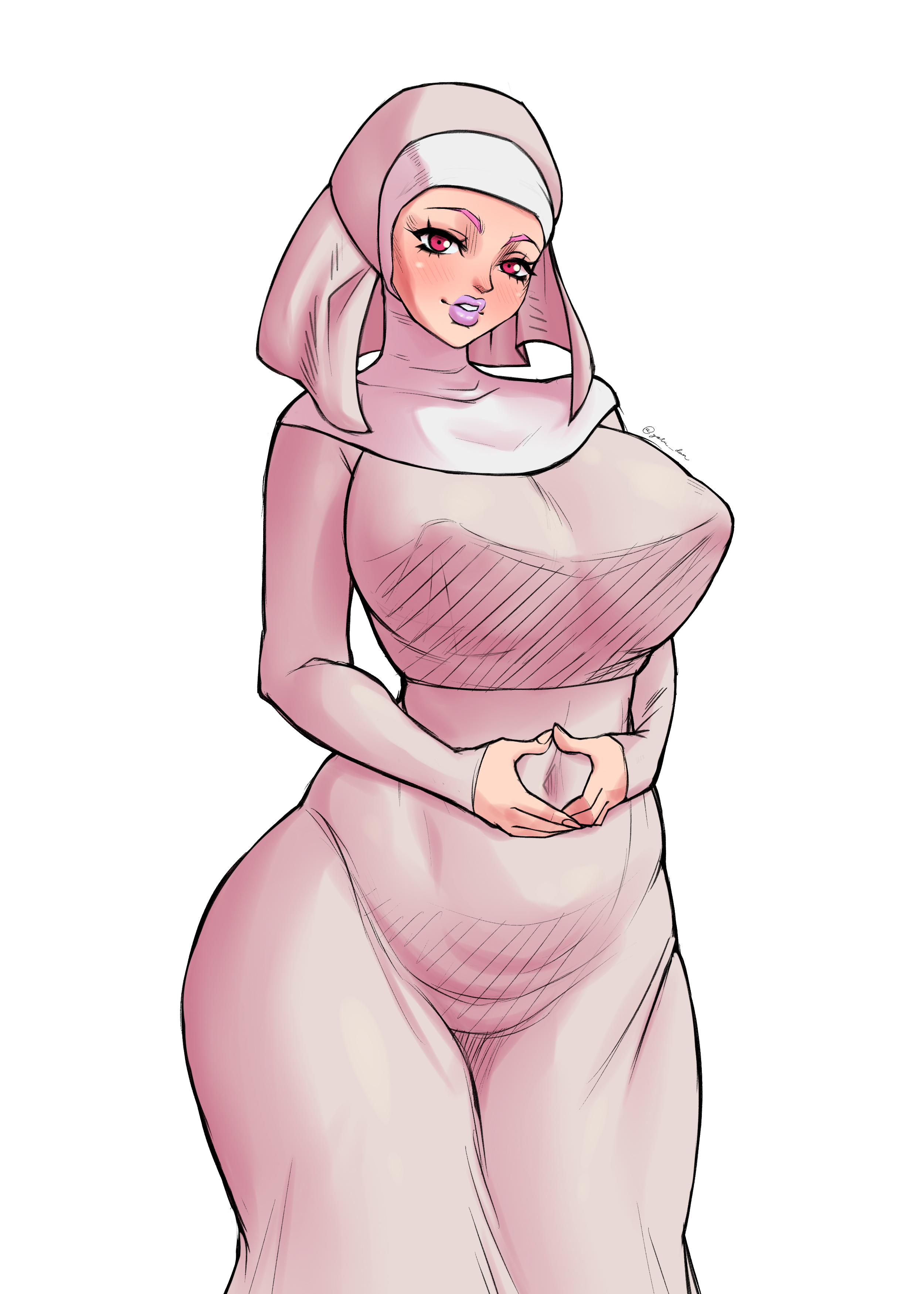 1girls, alternate version at source, alternate version available, ass, big areola, big breasts, big nipples, big thighs, breasts, bubble ass, bubble butt, curvy, enormous breasts, fat ass, female, giant breasts, gigantic breasts, hip dips, hot pants, hot pants (jjba), huge breasts, jojo's bizarre adventure, large breasts, nipple bulge, nipple outline, nipples visible through clothing, nun, nun habit, nun hat, nun outfit, nun's habit, perky breasts, perky nipples, steel ball run, thick ass, thick hips, thick legs, thick thighs, thigh gap, wide hips, yoru dan