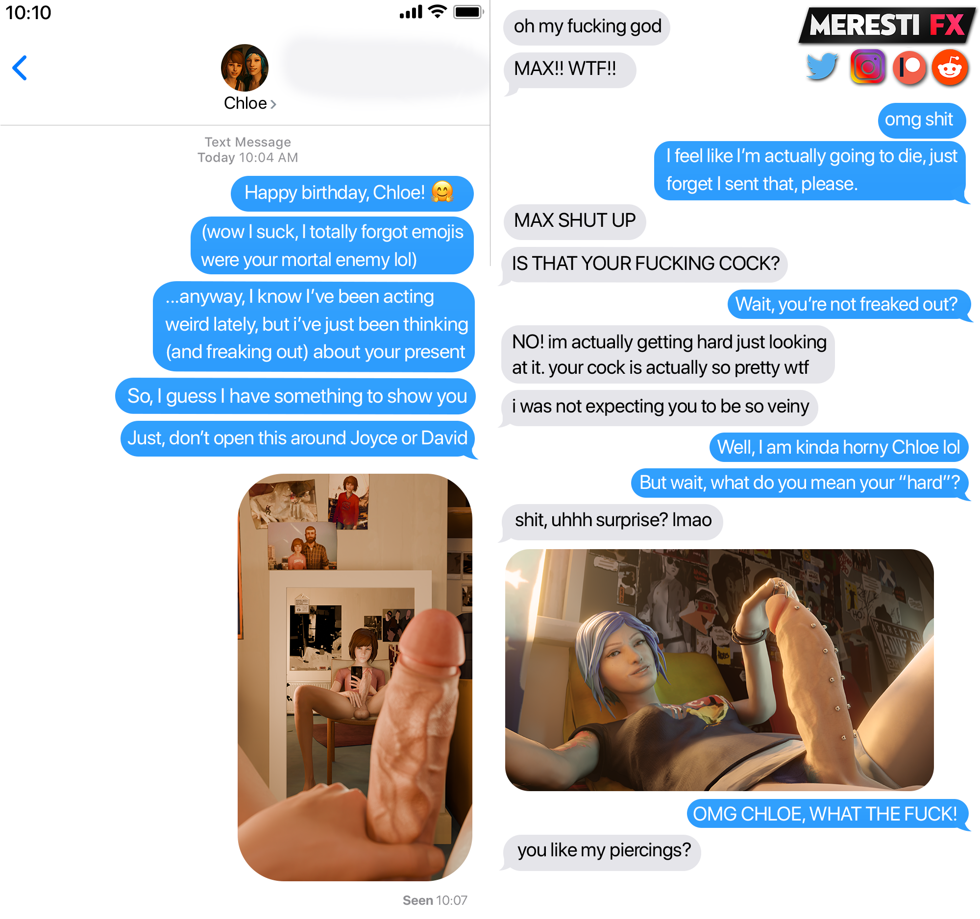 2futas, 3d, big penis, blue hair, casual, chloe price, color, electronics, english text, erection, female, futa only, futanari, human, intersex, life is strange, max caulfield, maxine caulfield, merestifx, pale skin, penis, phone, sext, sexting, text, texting