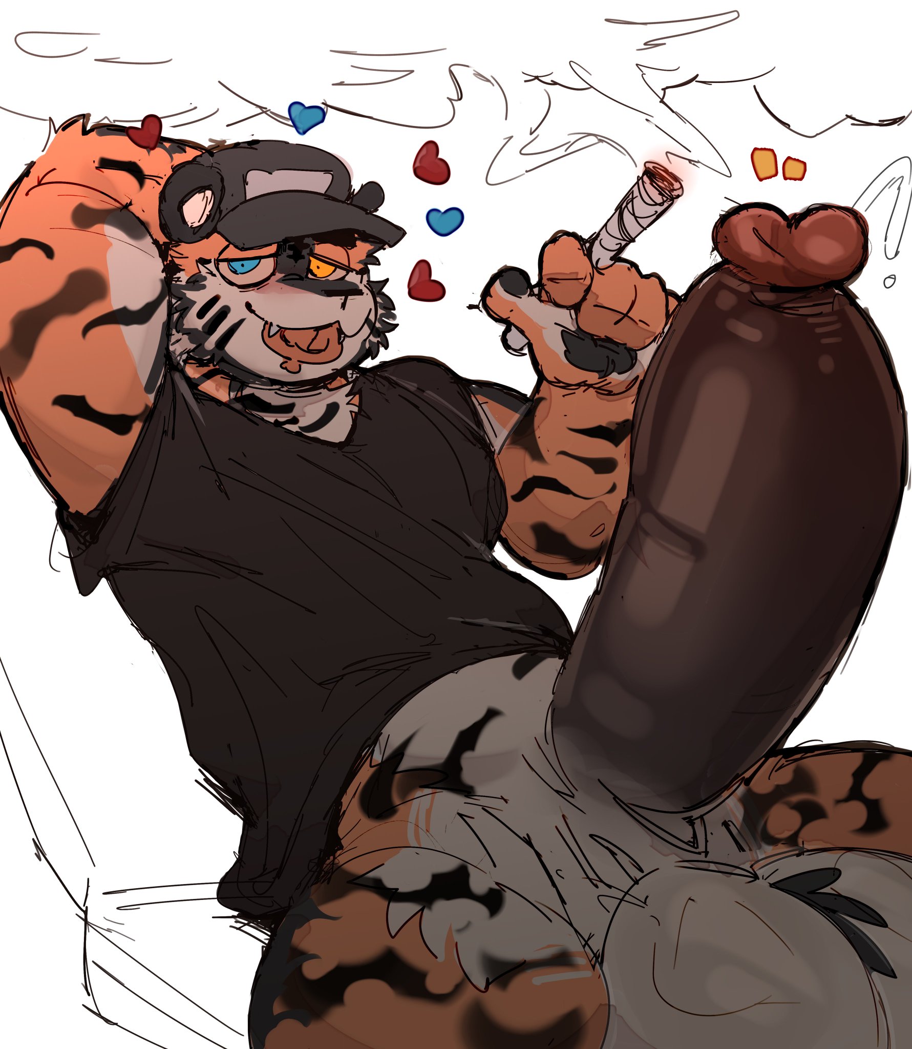 akachionmain, anthro, balls, bara, big balls, big penis, boner, bottomless, erection, furry, hyper penis, male, male only, muscles, muscular, pantsless, penis, solo, solo male, yaoi