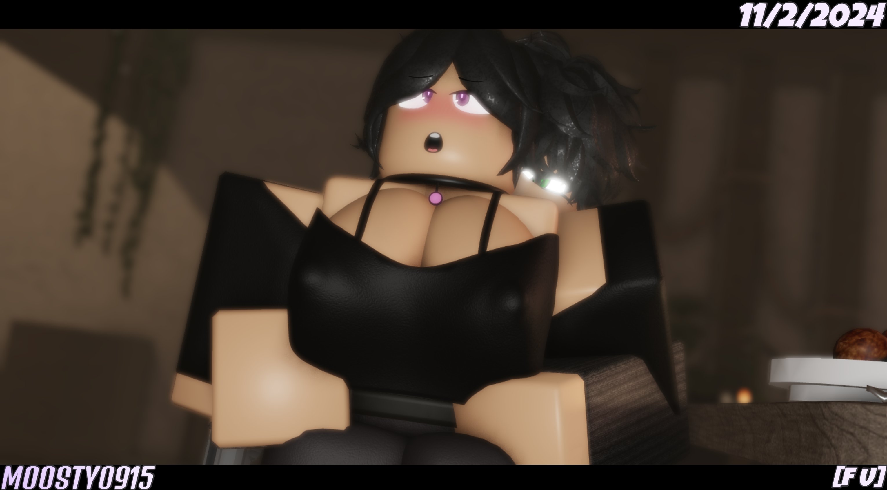 1boy, 1girls, 2024, 3d, andrew graves, ashley graves, belt, big breasts, black belt, black clothing, black hair, black shirt, black shorts, black sleeves, black sweater, blush, bra strap, breasts, brother and sister, choker, cleavage, clothed, clothed female, clothing, dated, discord tag, duo, eyebrows, eyebrows visible through hair, female, firearm, fully clothed, fully clothed female, grabbing, grabbing from behind, green eyes, gun, imminent incest, imminent sex, incest, incest (lore), indoors, letterbox, letterboxed, light skin, light-skinned female, light-skinned male, long sleeves, male, moan, moosty, nipple bulge, open mouth, pale skin, pale-skinned female, pale-skinned male, pink eyes, ponytail, revolver, roblox, robloxian, shirt, short hair, short ponytail, shorts, siblings, sleeves, solo, standing, sweater, the coffin of andy and leyley, thick thighs, thighs, weapon