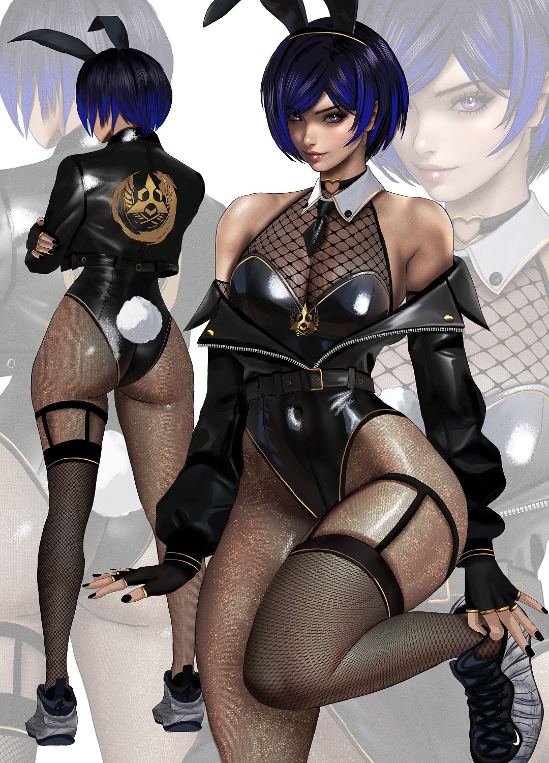 1girls, 2d, 2d (artwork), ass, bandai namco, bunny costume, bunny girl, bunnysuit, clothed, female, female only, fighting game, kittymiya, namco, namco bandai, reina mishima, solo, standing, tekken, tekken 8