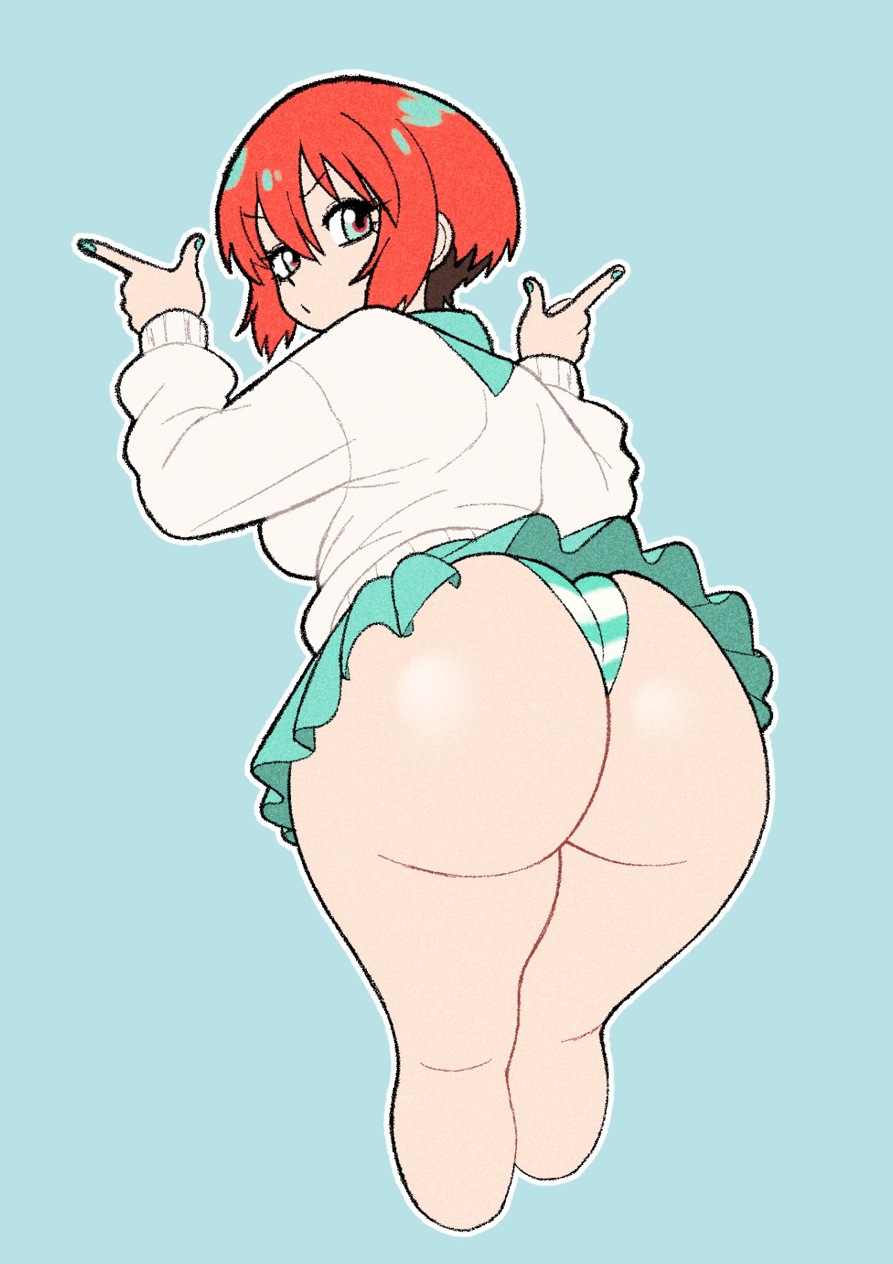 1girls, amate yuzuriha, ass, big ass, big butt, bottom heavy, bubble butt, champchidi, clothed, clothed female, fat ass, female, female focus, female only, gundam, gundam gquuuuuux, hips, huge ass, large ass, large butt, looking at viewer, looking back, looking back at viewer, plump, rear view, red hair, red-haired female, redhead, redhead female, round ass, short hair, solo, solo female, solo focus, striped panties, thick thighs, thighs, thong, underwear, wide hips