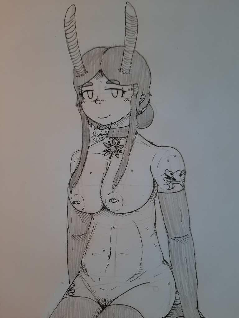 1girls big_breasts breasts countryhumans countryhumans_girl europa_universalis eyebrows_visible_through_hair female female_only gloves horns legwear necklace paschalis qing_dynasty_(countryhumans) traditional_media_(artwork)