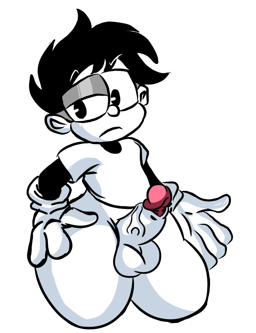 big_thighs black_hair cartoon cock femboy gloves loquendero loquendo loquendo_youtuber male_only marlon marlon_(character) marlonxd penis rubberhose thighs white_background white_body youtuber