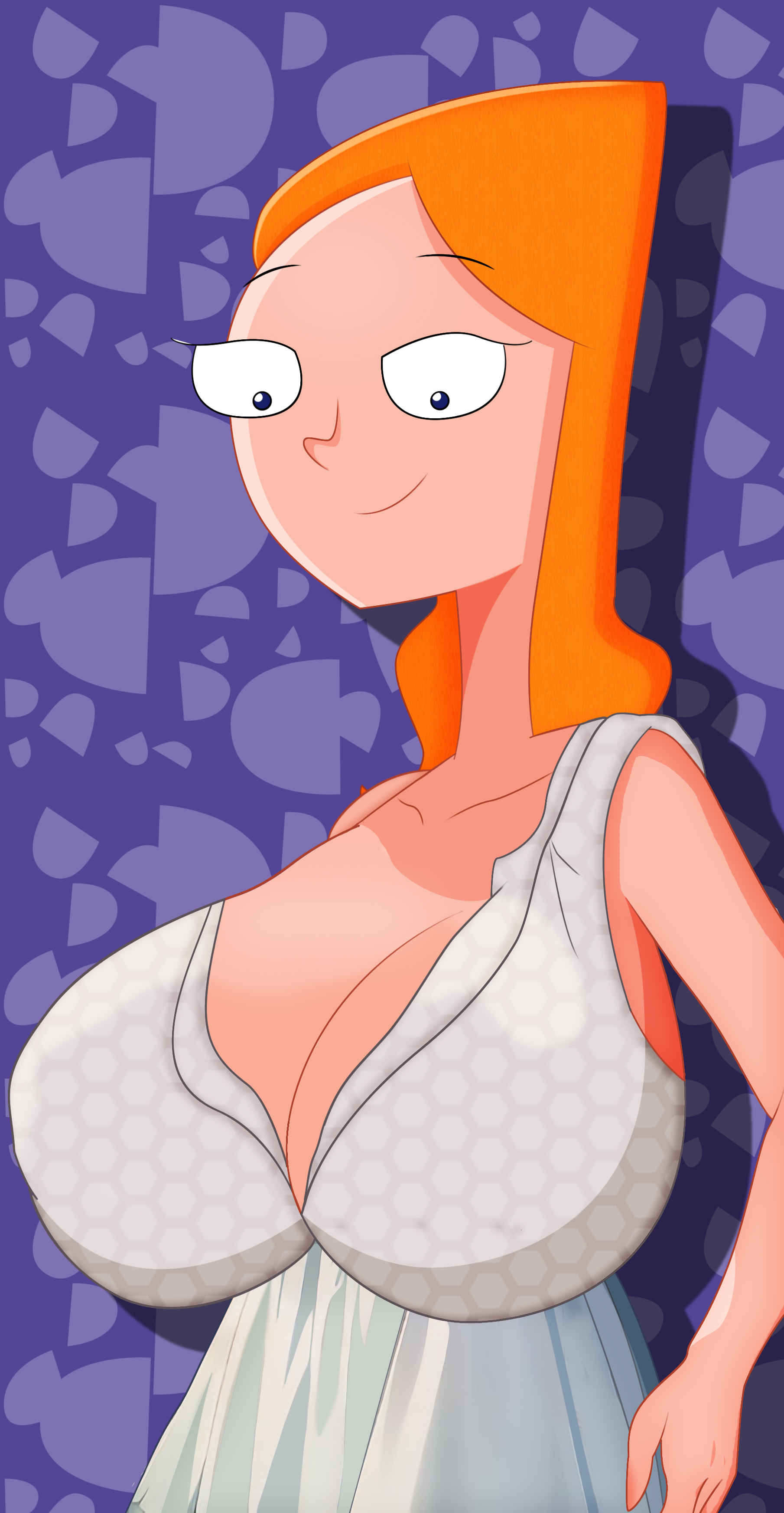 1girls, 4427strudel, aged up, big breasts, blue eyes, breast expansion, breast growth, breast growth (enlargement), breasts, bride, candace flynn, disney, disney channel, disney xd, female, ginger, ginger hair, light skin, light-skinned female, long neck, massive breasts, orange hair, phineas and ferb, red hair, shocked expression, small eyes, solo, surprised, surprised expression, white female
