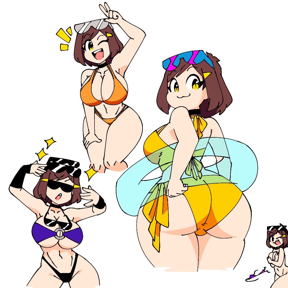 big_ass big_breasts bikini floatie hakkim_animation misha_(hakkim_animation) sunglasses sunglasses_on_head tinted_eyewear