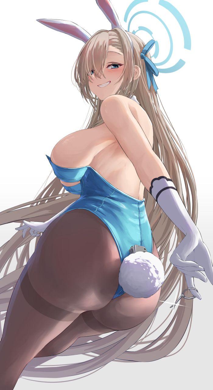 1girls ass asuna_(blue_archive) asuna_(bunny)_(blue_archive) blonde_hair blue_archive blue_eyes breasts bunny_ears bunny_girl bunny_tail bunnysuit dat_ass female hair_over_one_eye halo highleg_leotard huge_ass huge_breasts large_breasts leotard long_hair millennium_science_school_student pantyhose silver_bullet thick_thighs tights