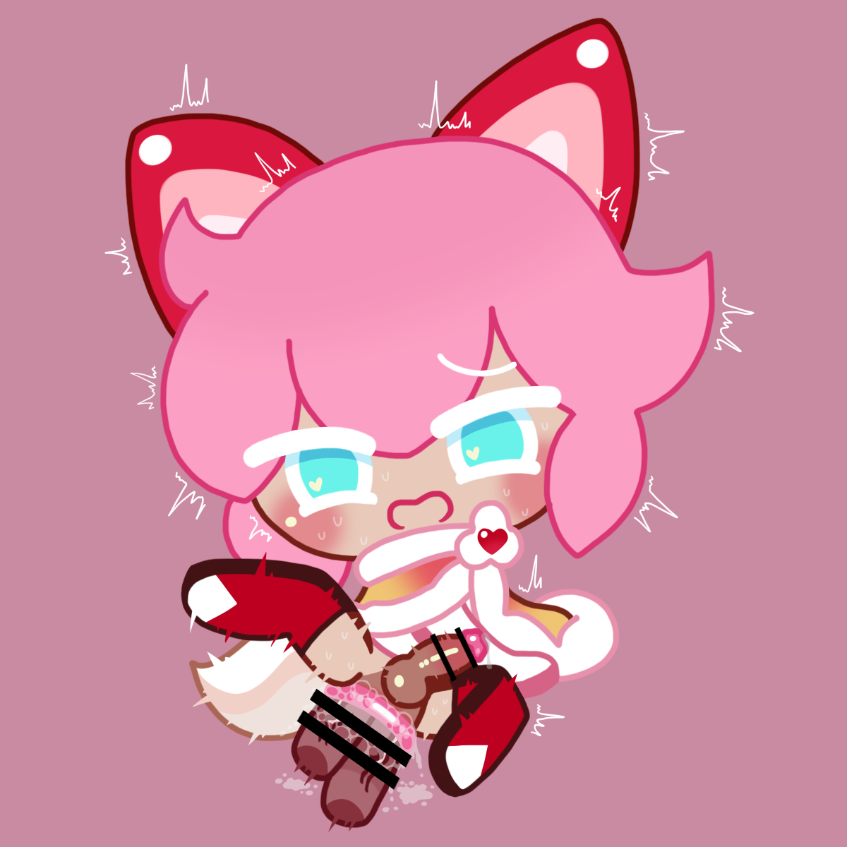 3boys, bar censor, blue eyes, blush, cat ears, censored, cookie run, disembodied penis, double anal, double penetration, femboy, food humanoid, gay, lorennsfw, male, male/male, mmm threesome, penis, pink background, pink hair, sex, strawberry crepe cookie, thighhighs, threesome, twitch lines, twitching, yaoi