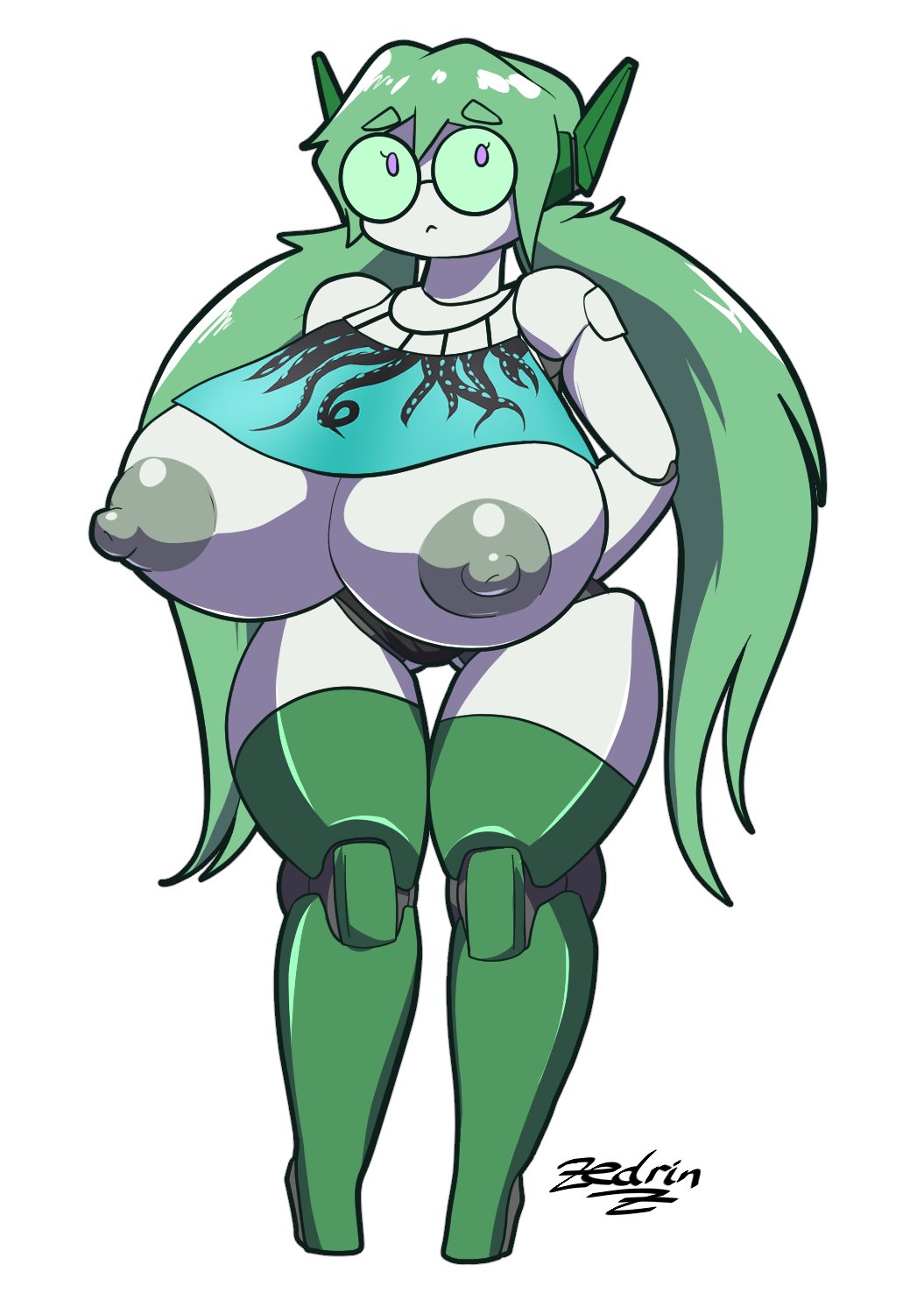 bit_(zedrin) huge_breasts robot swimwear zedrin