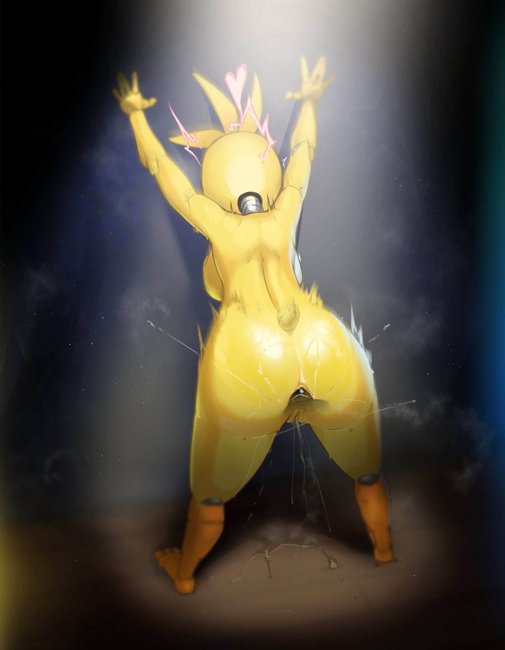 1girls, against wall, anal, anal sex, anthro, ass, balls, balls deep, bent over, breasts, bubble ass, bubble butt, chicken, deep penetration, digital media (artwork), disembodied penis, female, five nights at freddy's, five nights at freddy's 2, heart, horsecock, male, mdthetest, on stage, orange body, penis, presenting anus, presenting hindquarters, presenting pussy, pussy, robot, sex, sideboob, spotlight, squirting, stage, straight, toy chica (fnaf), yellow body