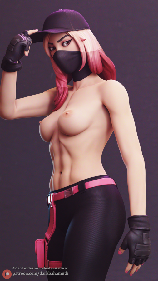 1girls 3d abs athleisure_assassin breasts darkbahamuth fit_female fortnite looking_at_viewer mask pink_hair pinup topless