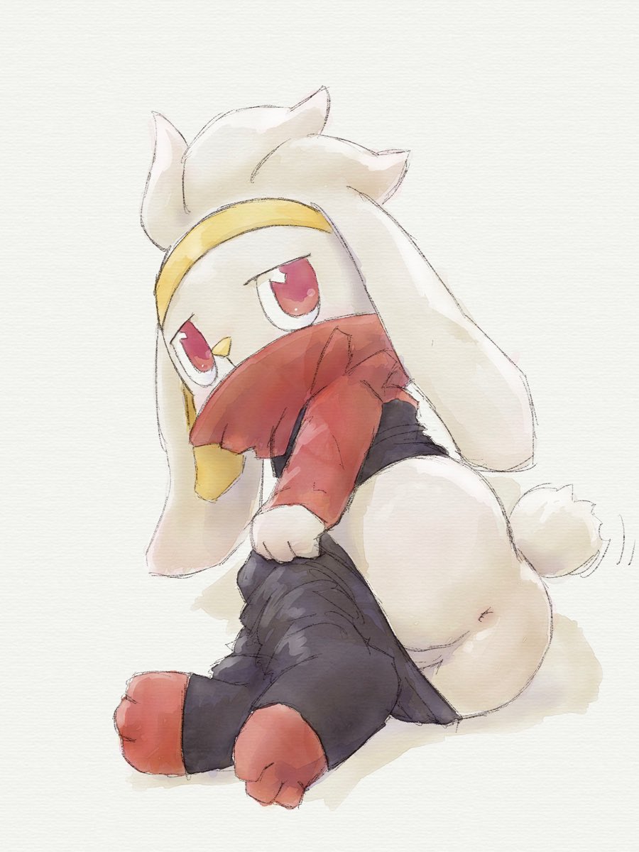 3:4 anthro anus apluss ass bottomwear bottomwear_down butt clothed clothing embarrassed femboy floppy_ears fur generation_8_pokemon hi_res hoodie long_ears male nintendo pants pants_down partially_clothed perineum pokemon pokemon_(species) presenting presenting_anus raboot solo topwear white_body white_fur