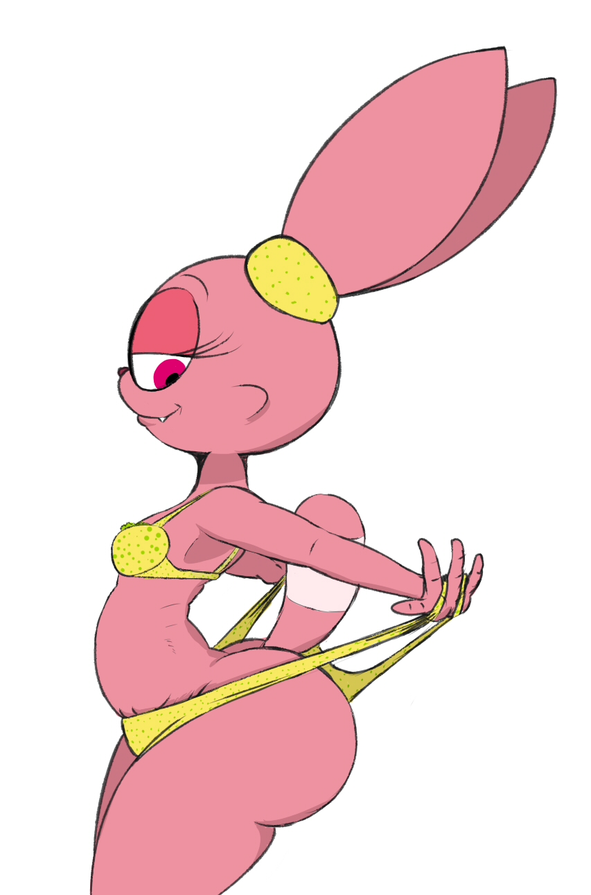 1girls anthro anthro_only ass big_ass big_butt bikini bikini_bottom bikini_top breasts butt chowder female furry furry_only large_ass looking_back neom-daddy panini panties pink_body pink_fur rabbit rabbit_humanoid sharp_teeth side_view wedgie