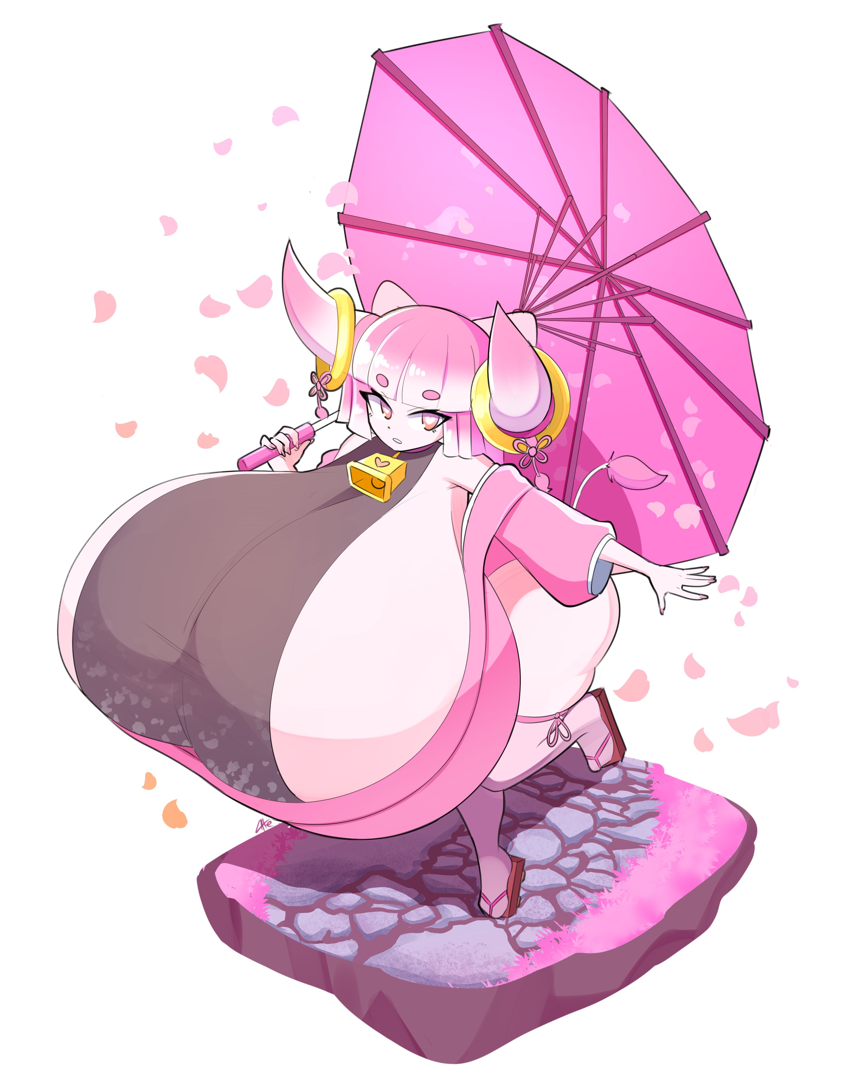 big breasts, breasts, female, horns, huge breasts, hyper breasts, mumu (shinarusayuno), shinarusayuno, shortstack, tagme, theycallhimcake, thighhighs, umbrella