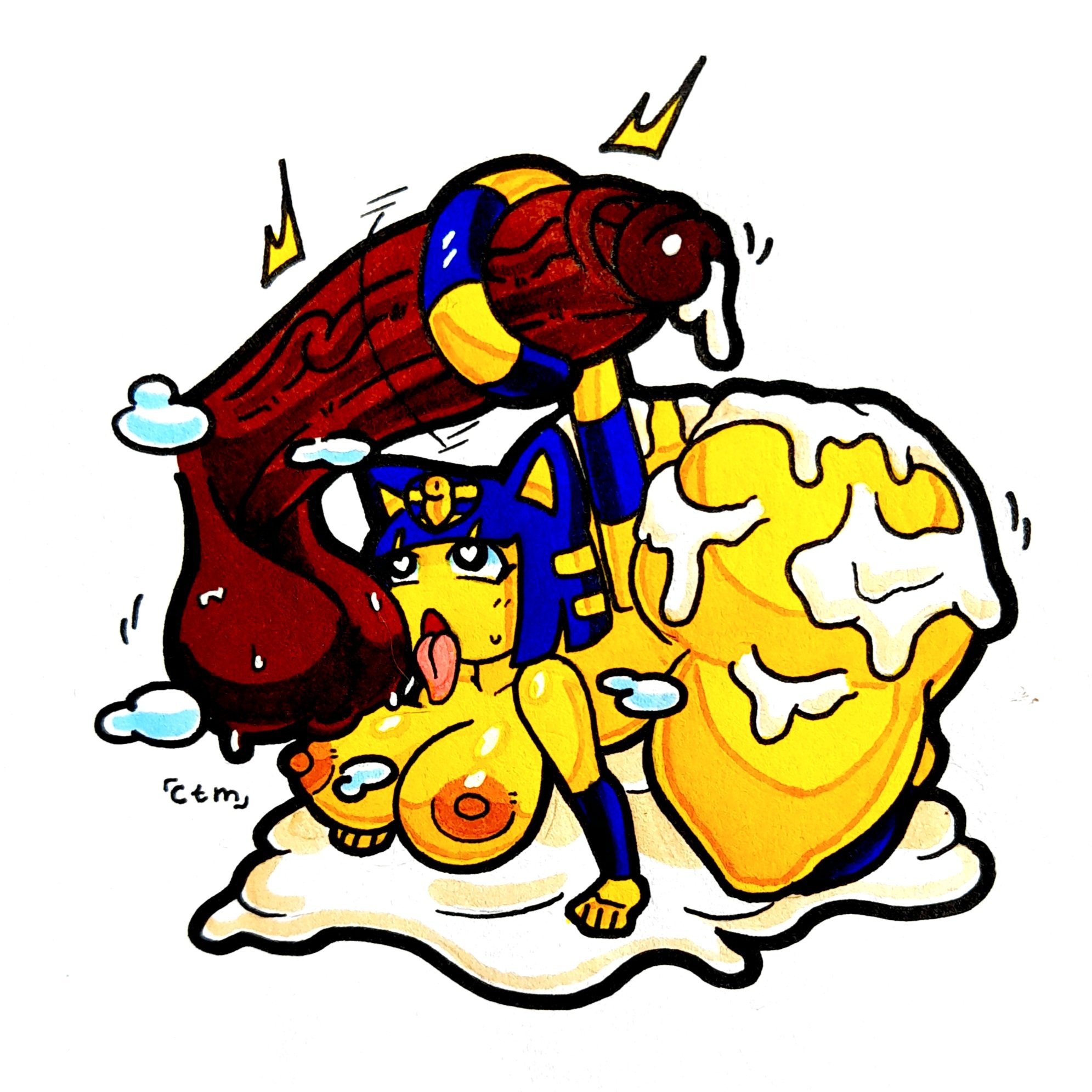 after sex, animal crossing, ankha, anthro, ass, big breasts, big penis, blue hair, breasts, cock worship, commission, cum, cum on ass, cum on body, dark skin, dark-skinned male, disembodied penis, female, heart-shaped pupils, huge ass, human on anthro, interspecies, male, mr.ctm, penis, shortstack, tail job, tail sex, tongue, tongue out, yellow fur