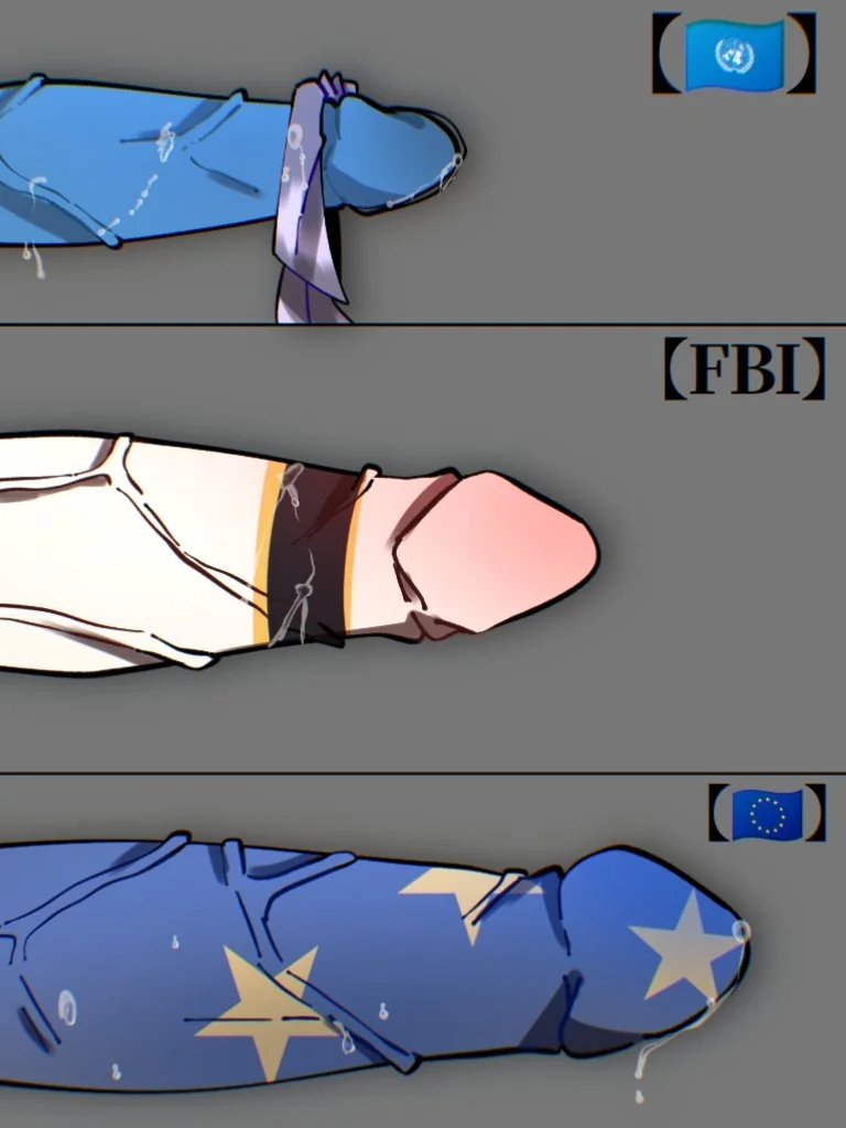 3boys artist_request big_penis blue_penis countryhumans cum cum_drip european_union european_union_(countryhumans) fbi fbi_(countryhumans) gray_background male male_only markings medium_penis multicolored_penis multicolored_skin penis penis_size_difference simple_background star united_nations united_nations_(countryhumans) veiny_penis