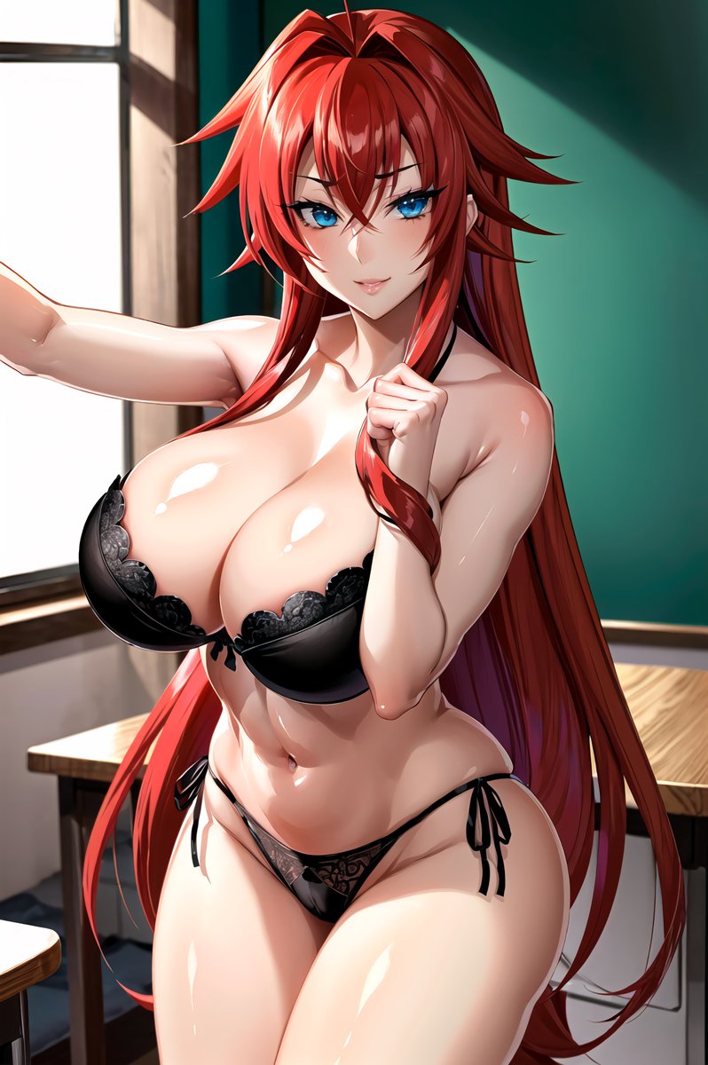 1girls, ai generated, big breasts, blue eyes, breasts, classroom, curvy female, curvy figure, female, female only, high school dxd, huge breasts, lingerie, looking at viewer, red hair, rias gremory, school, schoolgirl, stable diffusion, thick thighs, underwear