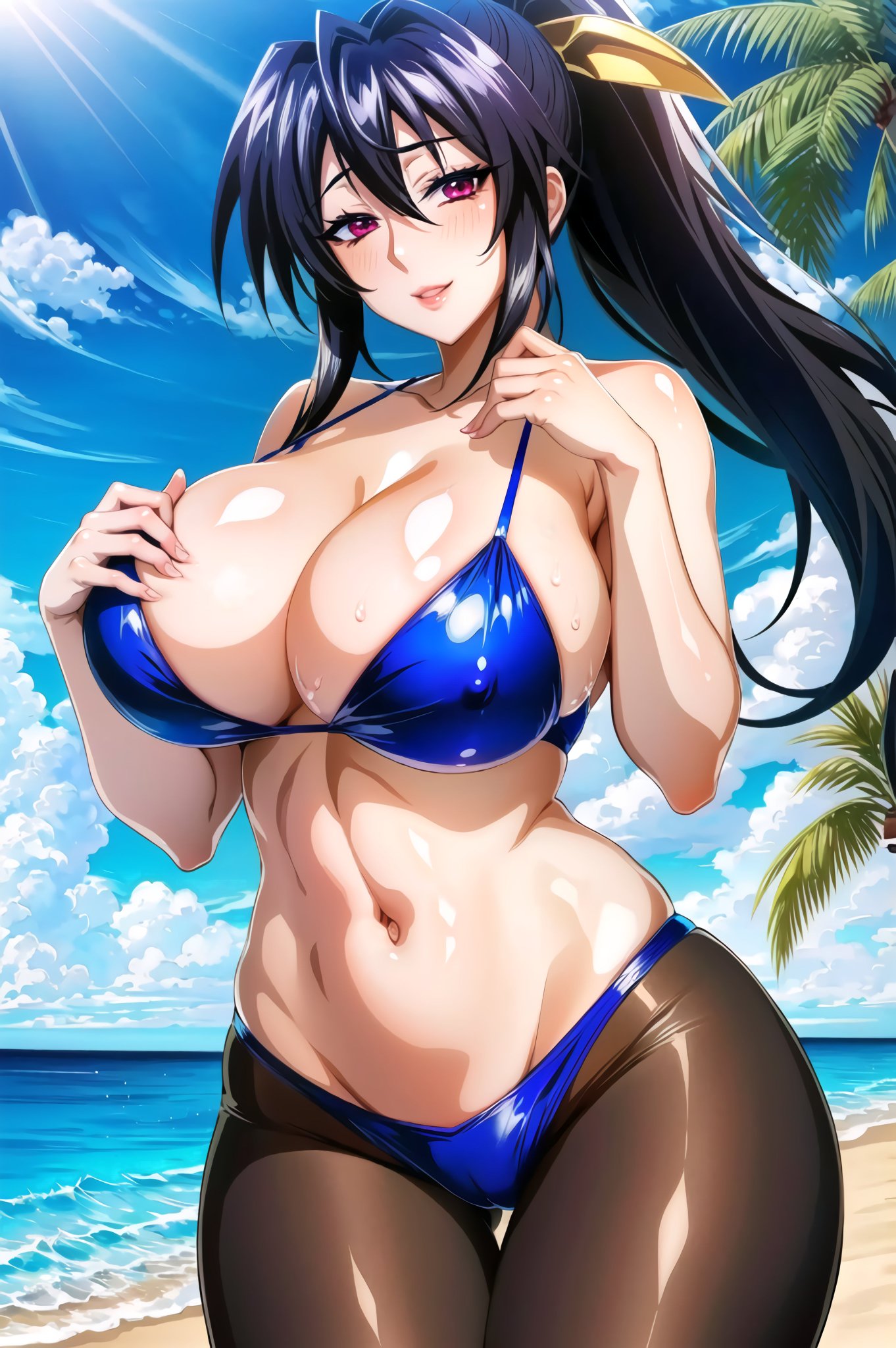1girls, ai generated, akeno himejima, breasts, curvaceous, curvy body, curvy female, curvy figure, female, high school dxd, huge breasts, looking at viewer, mature female, seductive eyes, solo female, solo focus, stable diffusion, swimsuit