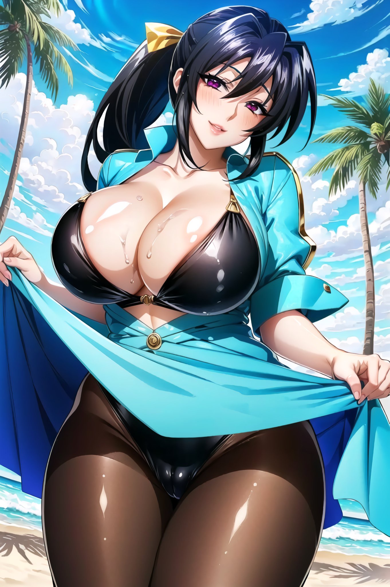 1girls, ai generated, akeno himejima, black hair, breasts, curvy body, curvy female, curvy figure, female, female focus, female only, high school dxd, huge breasts, long hair, mature female, ponytail, red eyes, stable diffusion, voluptuous, voluptuous female