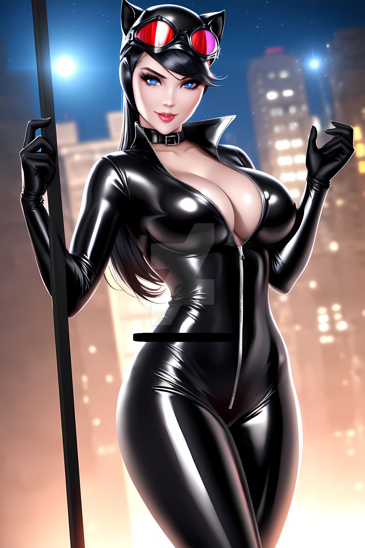 1girls, ai generated, batman (series), black hair, blue eyes, breasts, catwoman, cleavage, dc, dc comics, female, female focus, female only, latex, light skin, light-skinned female, lips, medium breasts, night, night sky, pale skin, pale-skinned female, selina kyle, solo, solo female, solo focus, tagme, thief, tight clothing, watermark
