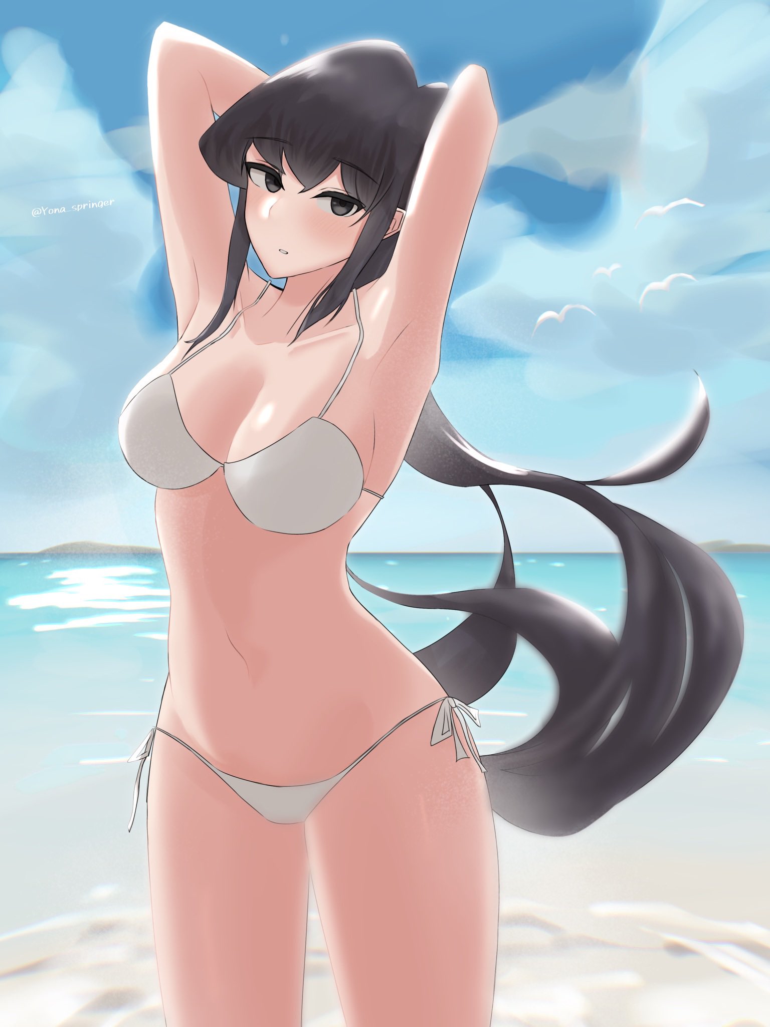 1girls, beach, bikini, female, hands behind head, komi shouko, komi-san wa komyushou desu, yona springer