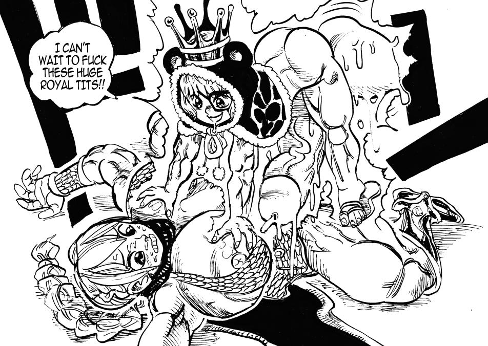 1futa 1girls big_breasts big_penis crown drooling fat_cock female futanari goudadunn grabbing_breasts hyper_genitalia massive_balls nervous on_back one_piece rape rebecca_(one_piece) shounen_jump small_but_hung small_dom_big_sub smaller_female smaller_futanari speech_bubble sugar_(one_piece) teen teenage_girl teenager text veiny_penis voluptuous_teen