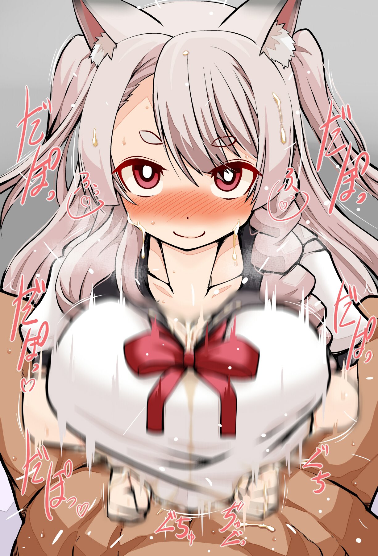 1boy 1girls animal_ears animal_humanoid assertive_female azur_lane blush breasts breasts_squeezed_together cleavage clothed_female_nude_male clothed_paizuri clothed_sex cum cum_on_body cum_on_breasts cum_on_clothes cum_on_hair cum_on_hands dark-skinned_male dark_skin dog_ears dog_girl dog_humanoid ejaculation engulfing_paizuri facial female happy_female happy_sex highres imagawa_akira kemonomimi large_breasts light-skinned_female light_skin long_hair motion_blur nude paizuri paizuri_lead_by_female paizuri_under_clothes penis post_orgasm_paizuri pov smile solo_focus straight sweat tip_peeking yuudachi_(azur_lane)