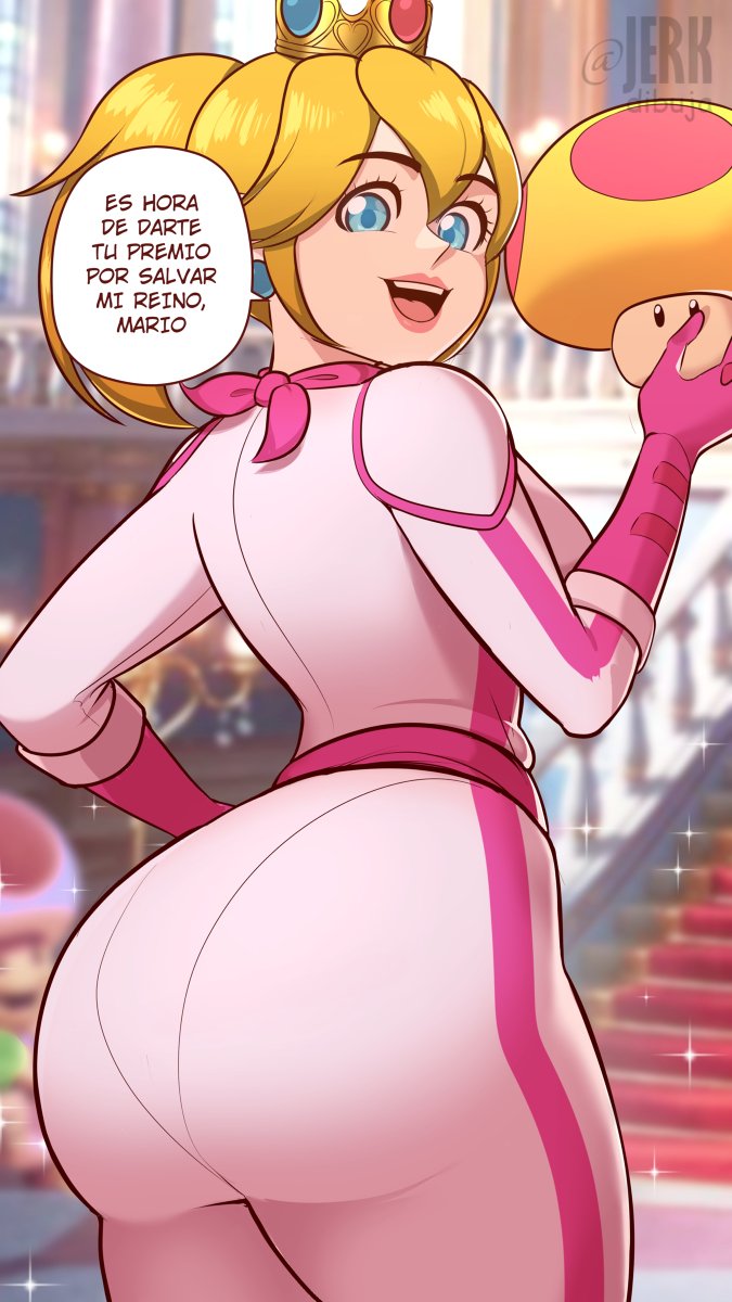 1girls ass big_ass big_breasts blonde_hair blue_eyes bodysuit breasts busty female female_only hand_on_hip huge_ass jerkdibuja large_breasts legs long_hair looking_at_viewer looking_back mario_(series) mega_mushroom mushroom nintendo open_mouth pink_lips ponytail pose posing princess princess_peach sensual sideboob smile solo solo_female super_mario_bros. super_mario_bros._(2023_film) thick_thighs thighs voluptuous