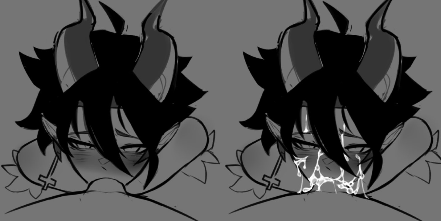 2boys, 2d (artwork), before and after, blowjob, blush, caelum (vtuber), caelum vt, cum, cum in mouth, cum inside, cum leak, cum leaking, cum on face, excessive cum, femboy, girly, indie virtual youtuber, looking at viewer, looking up, male, male only, oral, pov, pov eye contact, tagme, virtual youtuber, vtuber, yaoi