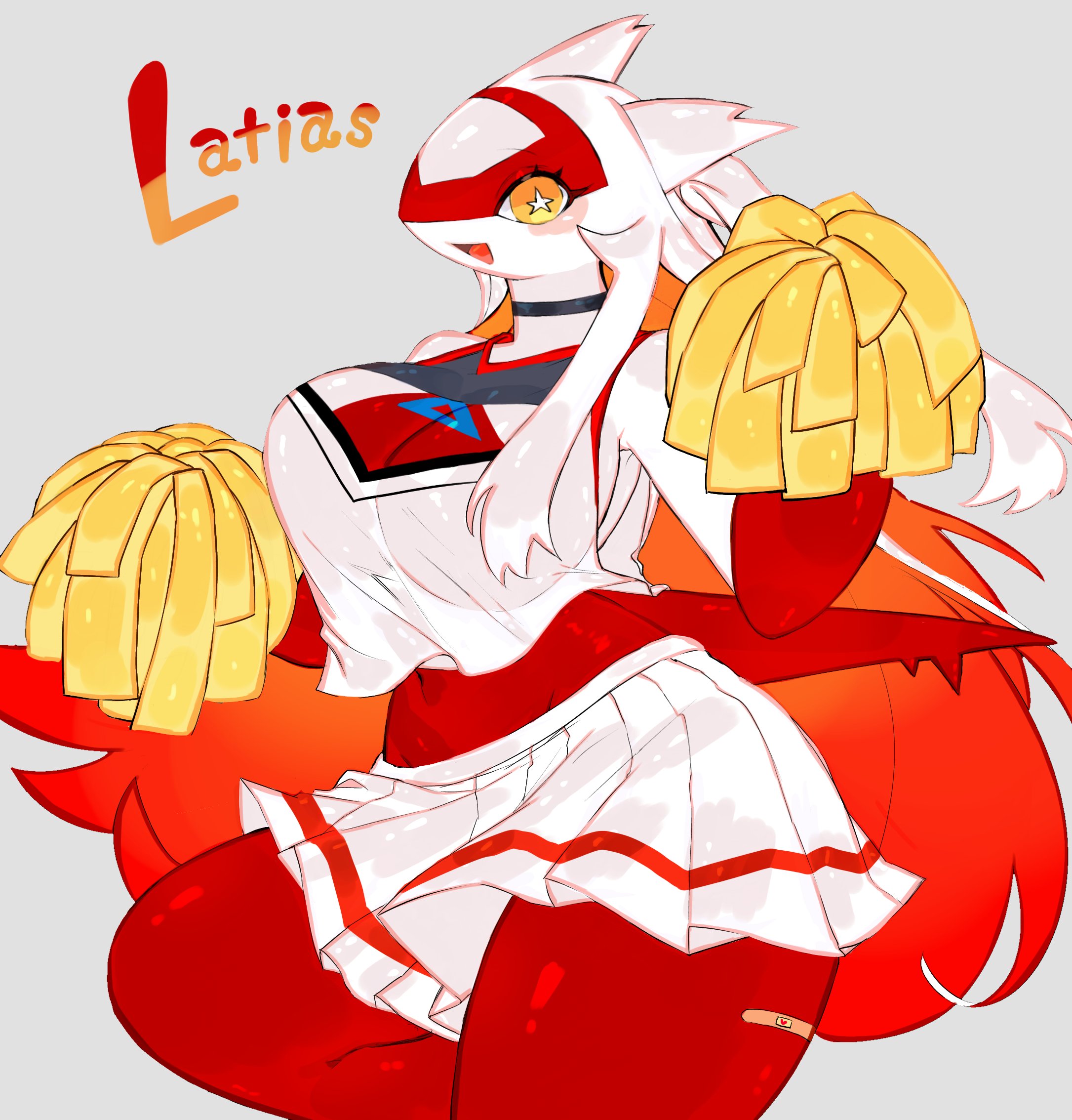 anthro, big breasts, breasts, cheerleader, cheerleader uniform, cute, dragon, female, game freak, latias, legendary pokemon, nintendo, pokémon (species), pokemon, pokemon (species), pokemon rse, pom poms, toge77789, togetoge, voluptuous