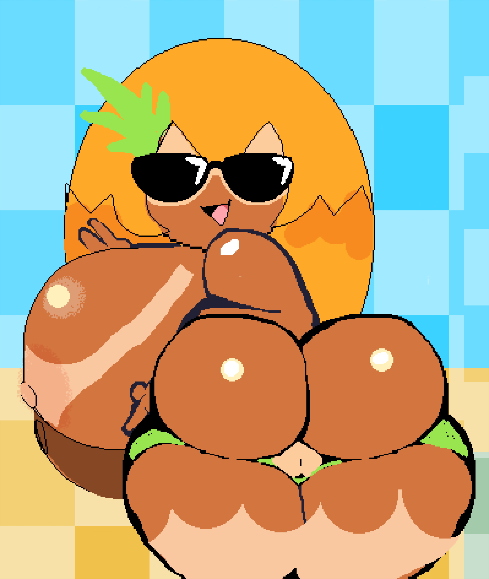 ass big_ass breasts cubesmolly female glasses huge_breasts peace_sign pineapple_toppin pizza_tower pussy tanline thick_thighs toppin_gals toppin_gals_minus8 video_games wide_hips