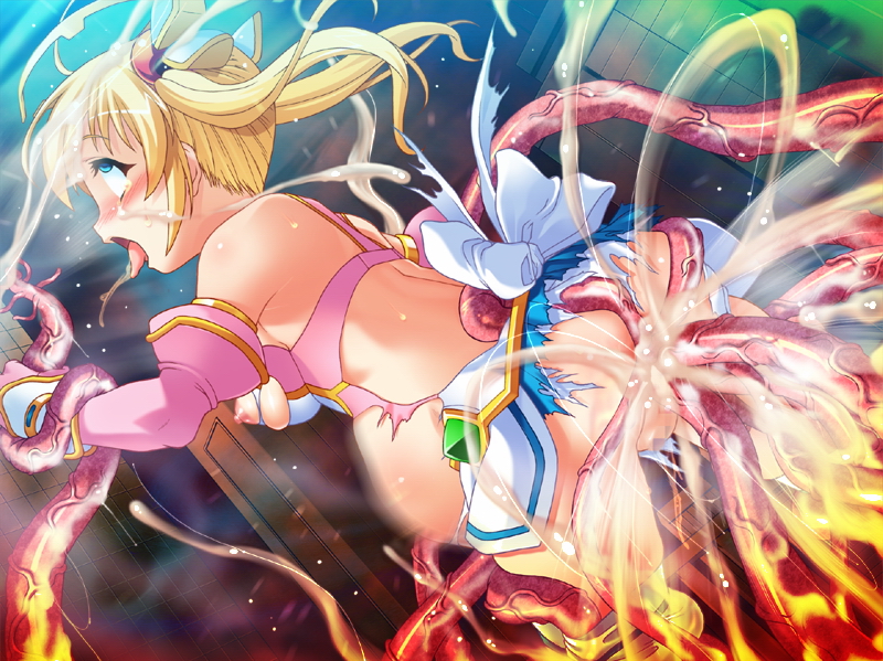 blonde_hair blue_eyes clothing drooling female fucked_silly honjou_erena long_hair mahou_shoujo_erena rolling_eyes saliva slime tentacle tied_hair torn_clothes twintails valkyria_(studio)