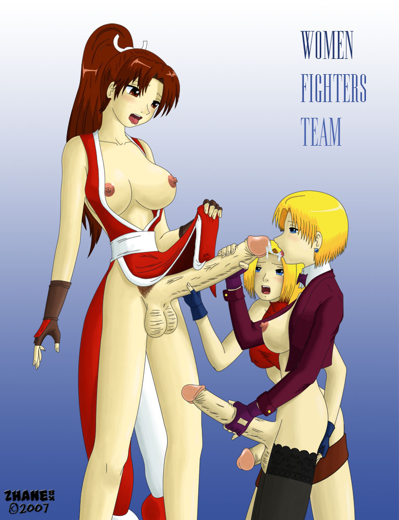 art_of_fighting blue_mary bottomwear clothing fatal_fury female futanari handwear human intersex king_(snk) king_of_fighters mai_shiranui topwear tuxedo zhanebx