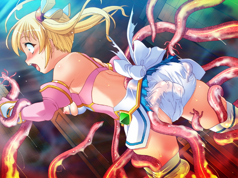 blonde_hair blue_eyes blush clothing female honjou_erena long_hair mahou_shoujo_erena slime tentacle tied_hair torn_clothes twintails valkyria_(studio) white_panties