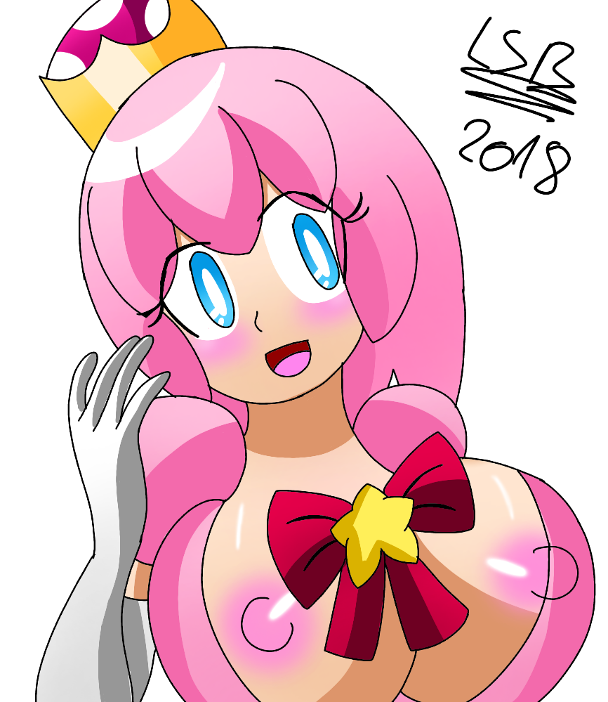 1girls 2018 big_breasts blue_eyes blush breasts breasts_out crossover crown dress female gloves kirbette_(lsr) kirby kirby_(series) lsr lsr_(artist) mario_(series) new_super_mario_bros._u_deluxe nintendo nipples pink_dress pink_hair ribbon rule_63 solo solo_female super_crown transparent_background