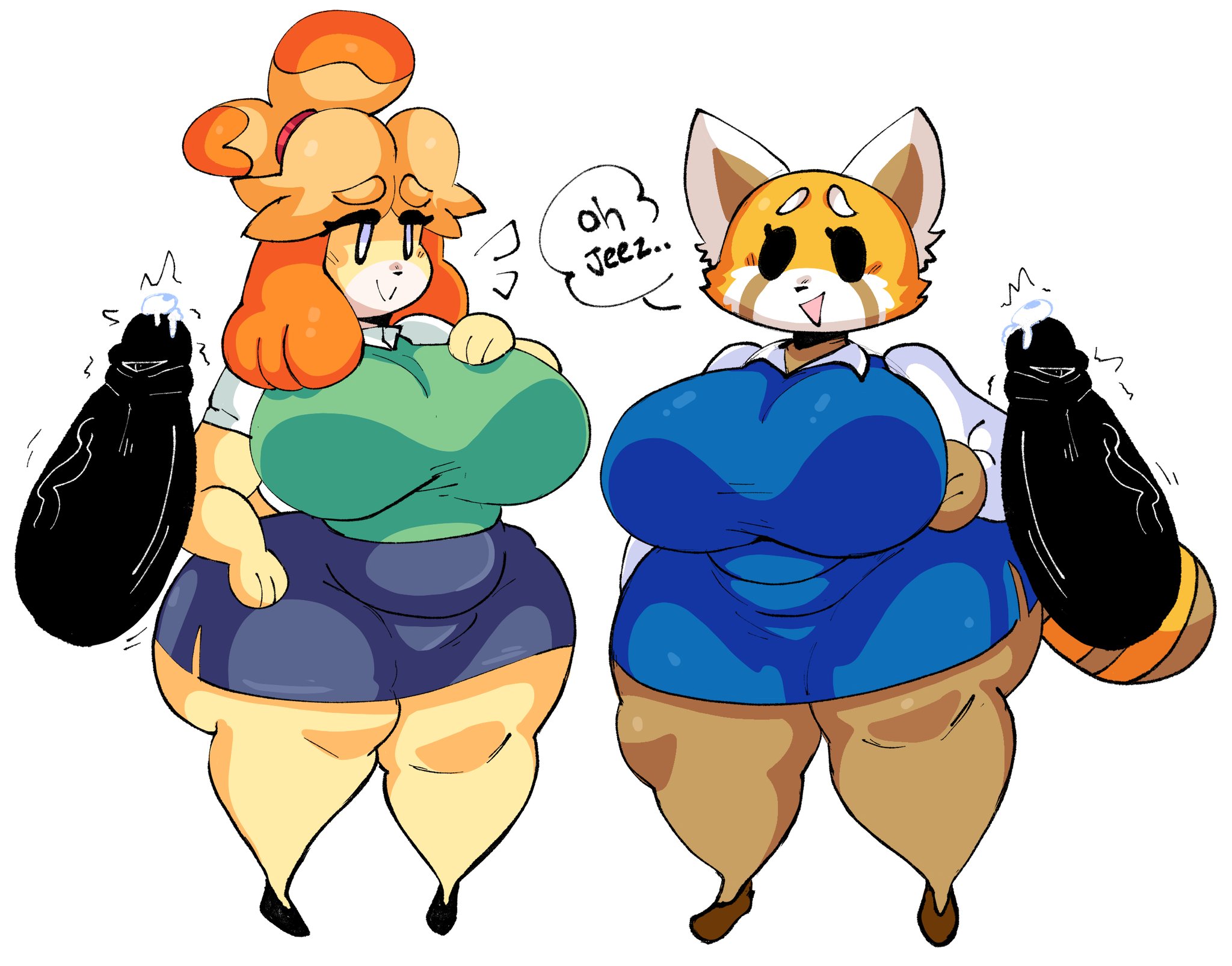 2boys, 2girls, aggressive retsuko, aggretsuko, animal crossing, big breasts, breasts, crossover, dork boi, female, isabelle (animal crossing), lewd dorky, male, male/female, nintendo, retsuko, sanrio, tagme, thick thighs, wide hips