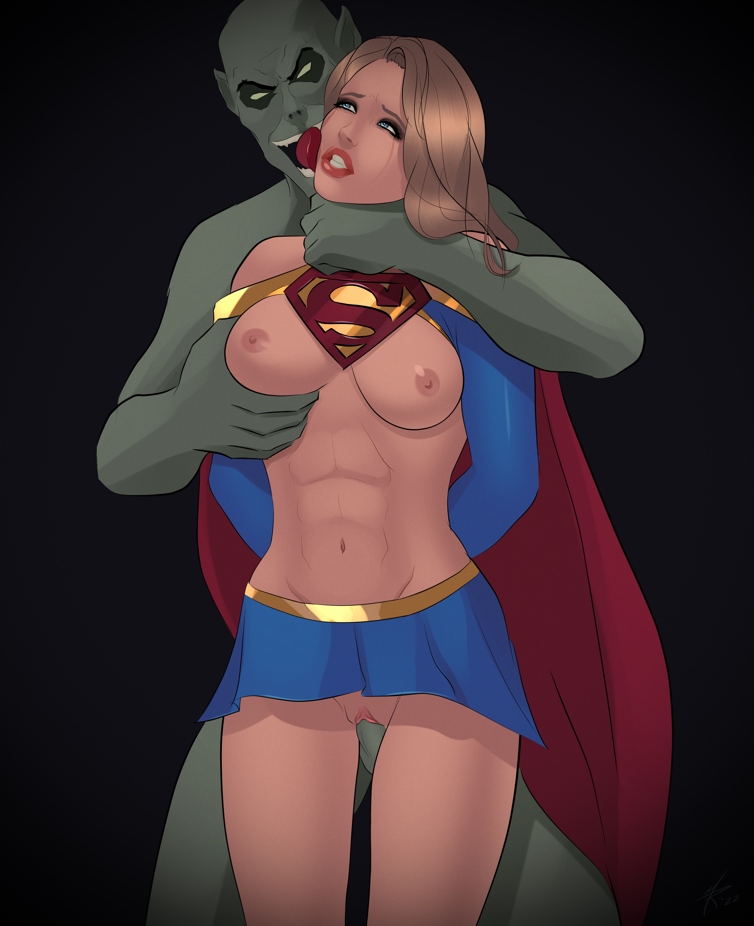 arms behind back, breast grab, breasts, breasts out, dc, dc comics, female, femsub, hairless pussy, heroineaddict, kara danvers, kara zor-el, male, miniskirt, penetration, pussy, rape, skirt, standing sex, supergirl, superman (series), vaginal sex