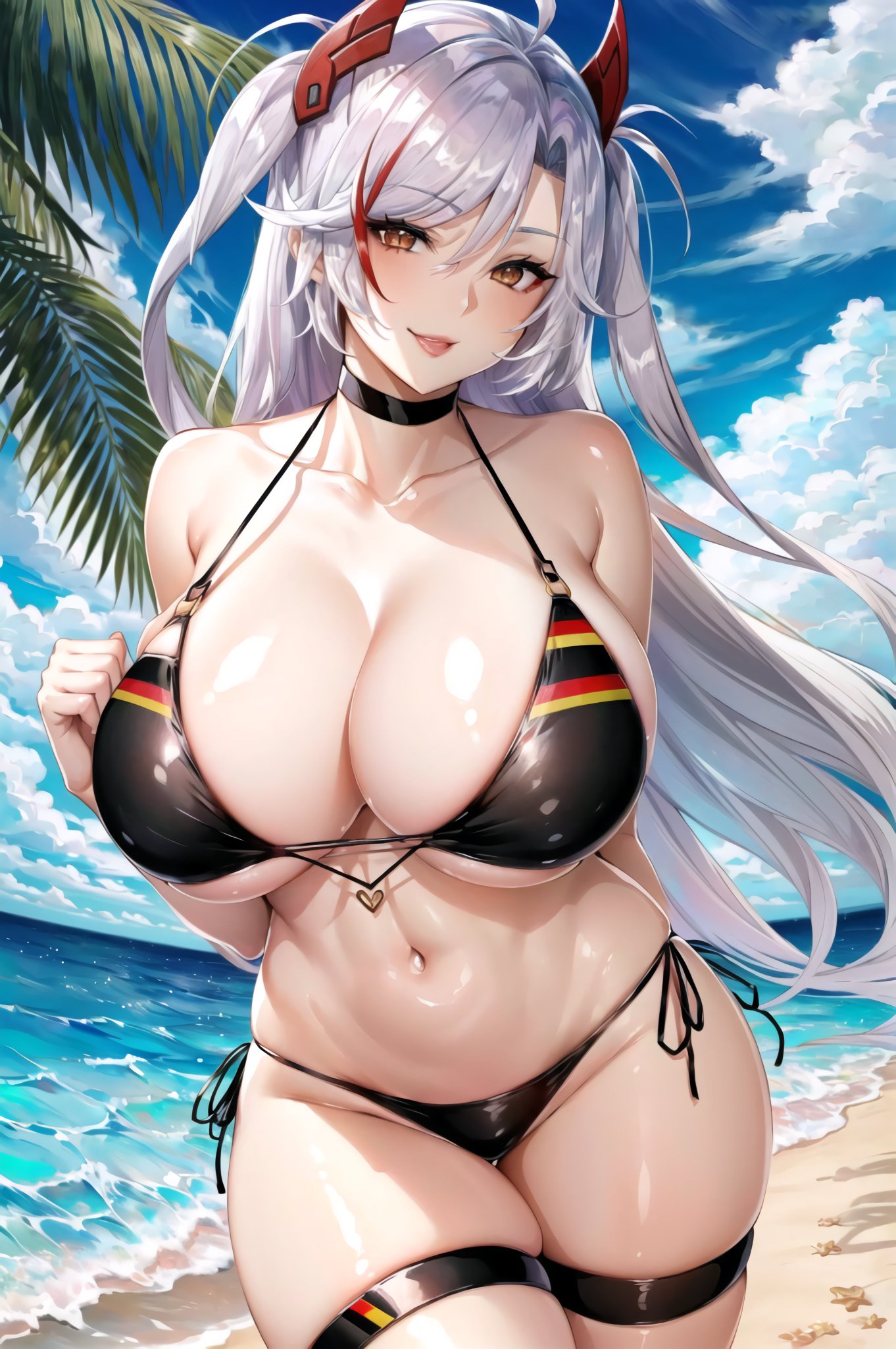 1girls, ai generated, azur lane, breasts, curvaceous, curvy body, curvy female, curvy figure, female, female focus, female only, huge breasts, long hair, prinz eugen (azur lane), solo female, solo focus, stable diffusion, white hair, yellow eyes