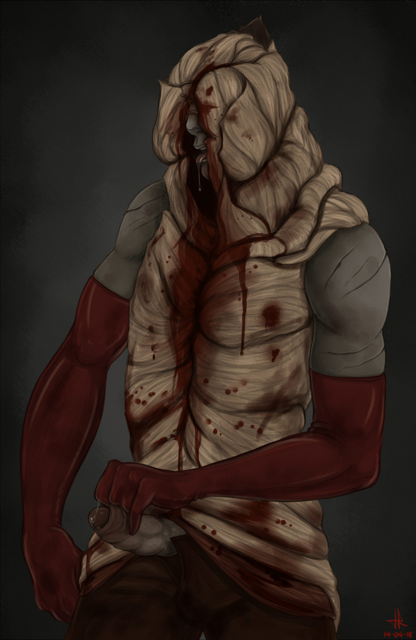 1boy 2018 artist_logo blood blood_stain clothes_lift covered_eyes drooling elbow_gloves erection finger_in_foreskin foreskin foreskin_folds foreskin_pull gloves grey_body grey_skin horror humanoid intact latex_gloves male male_only marukanitel mask masked missionary_(silent_hill) monster open_pants partially_retracted_foreskin penis penis_out red_gloves scars silent_hill silent_hill_3 skinsuit solo tongue tongue_out uncensored uncut veiny_penis