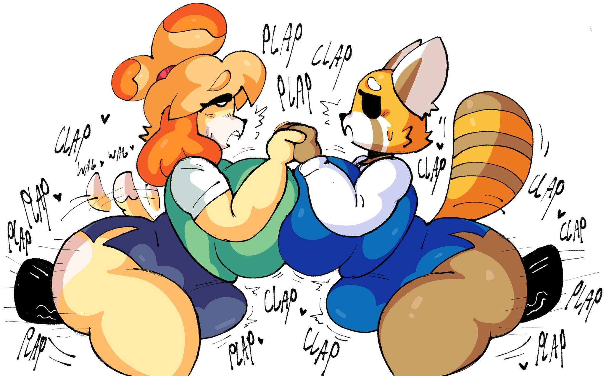 2boys, 2girls, aggressive retsuko, aggretsuko, animal crossing, ass, big ass, big breasts, breasts, bubble ass, bubble butt, crossover, dork boi, female, holding hands, huge ass, isabelle (animal crossing), lewd dorky, male, male/female, nintendo, retsuko, sanrio, tagme, thick thighs, wide hips
