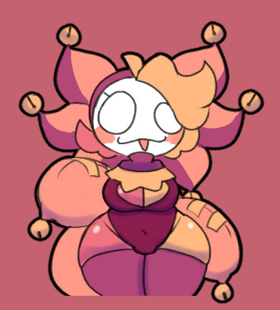 :3, amphibian, axolotl, cute, female, jester, leotard, mask, sleepysous, tagme, thighhighs, wide hips