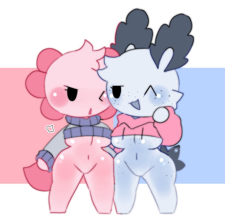 2girls axolotl clothed clothing cute female female_only freckles hoodie navel one_eye_closed sea_bunny sea_creature sea_slug seabunny sleepysous sweater underboob