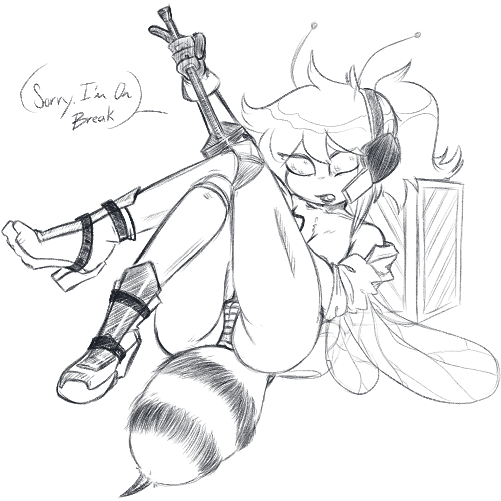 bee, boots, brialzebubbie, crossed legs, cynthia (tsuraran), female, friday night funkin, gloves, line art, panties, sp4gh3tt1 (artist), speech bubble, tagme, toned, toned female, topless