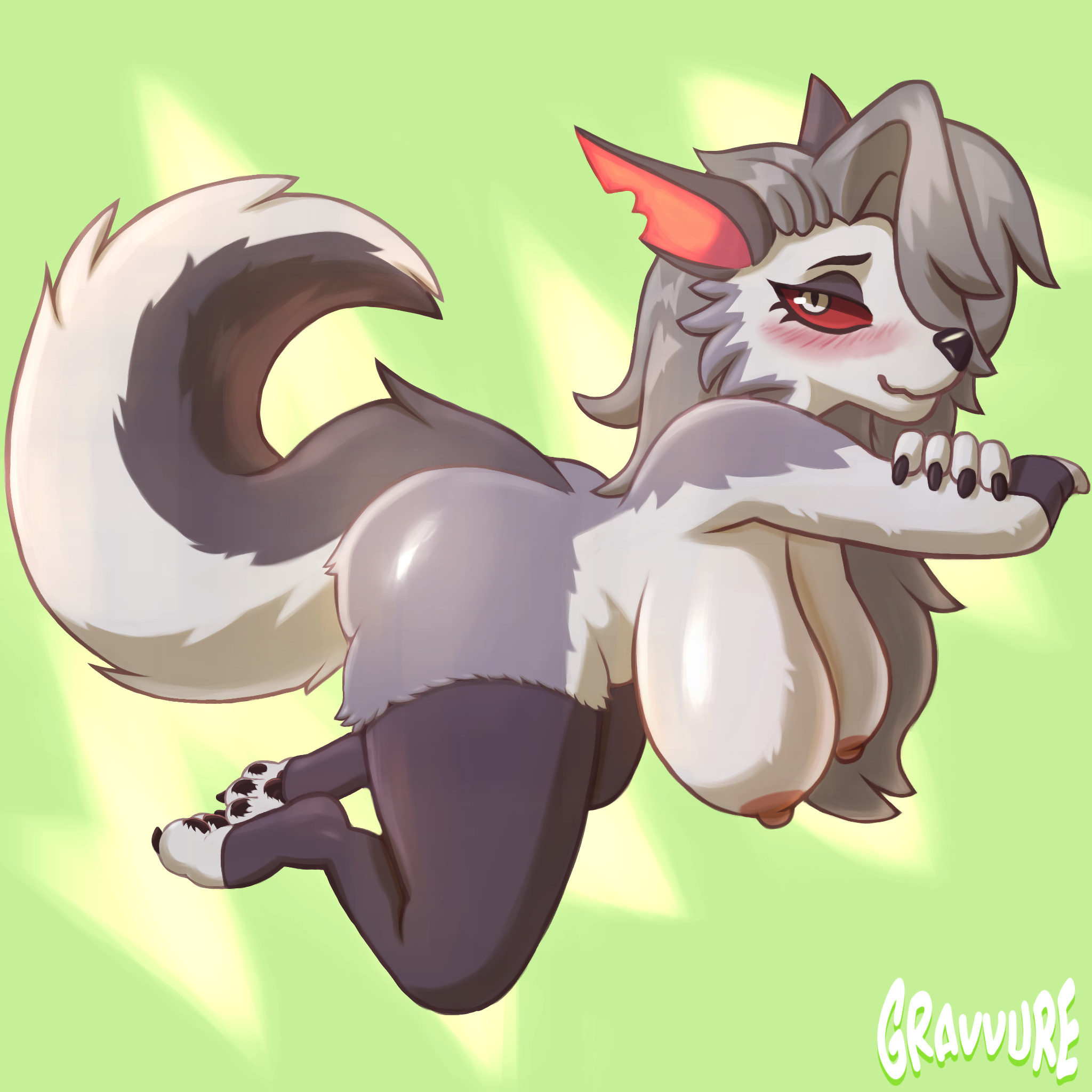 1girls, anthro, big breasts, breasts, canid, canid demon, canine, canine humanoid, canis, female, female focus, female only, gravvure, hellhound, helluva boss, huge breasts, humanoid, loona (helluva boss)