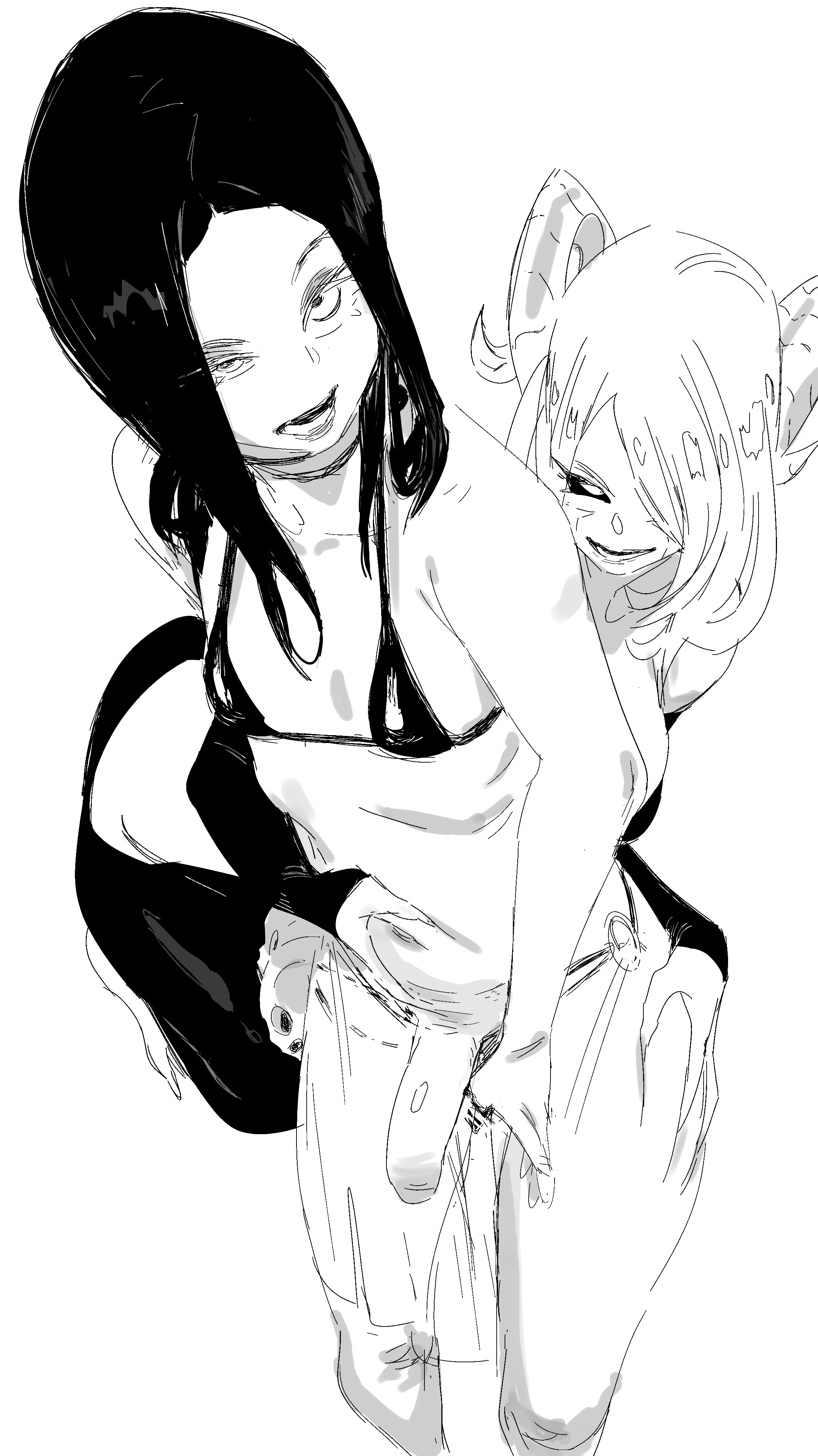 1femboy, 1girls, androgynous, arc system works, black hair, bra, choker, female, femboy, feminine male, foreskin, girly, guilty gear, guilty gear strive, horns, loincloth, loincloth aside, long hair, male, otoko no ko, penis, starhump, testament (guilty gear), trap, uncircumcised
