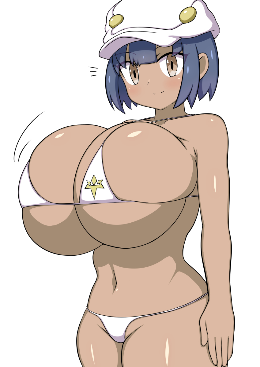 1girls 2023 aether_foundation aether_foundation_employee aether_foundation_employee_(female) belly_button big_breasts blush bra breasts breasts_bigger_than_head female female_only hat huge_breasts jaga334 nintendo panties pokemon pokemon_sm pokemon_trainer