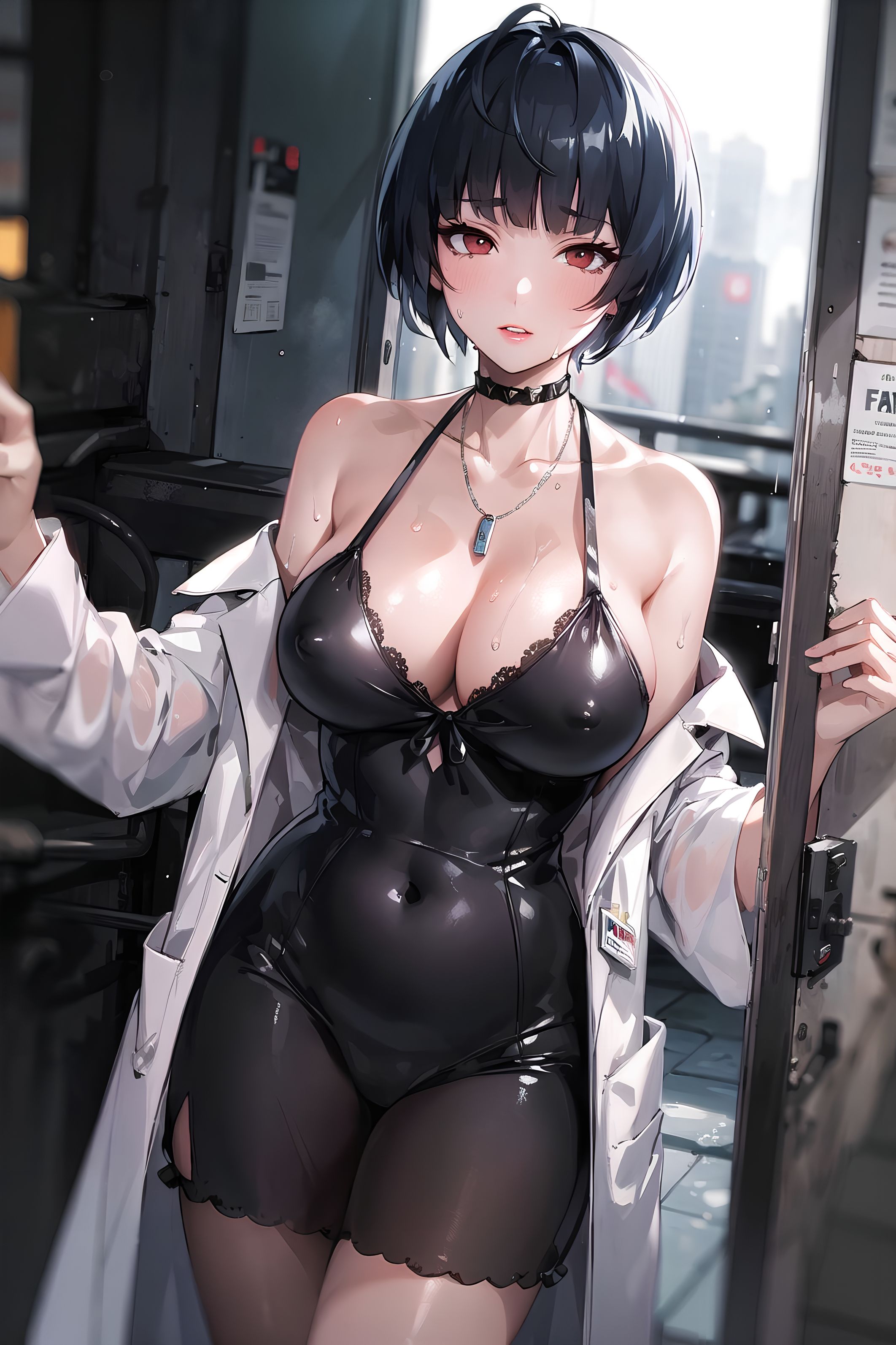 1girls, ai generated, curvy body, curvy female, curvy figure, erect nipples, female, female focus, female only, nipple bulge, nipples, no bra, persona, persona 5, pink nipples, short hair, solo female, solo focus, stable diffusion, tae takemi