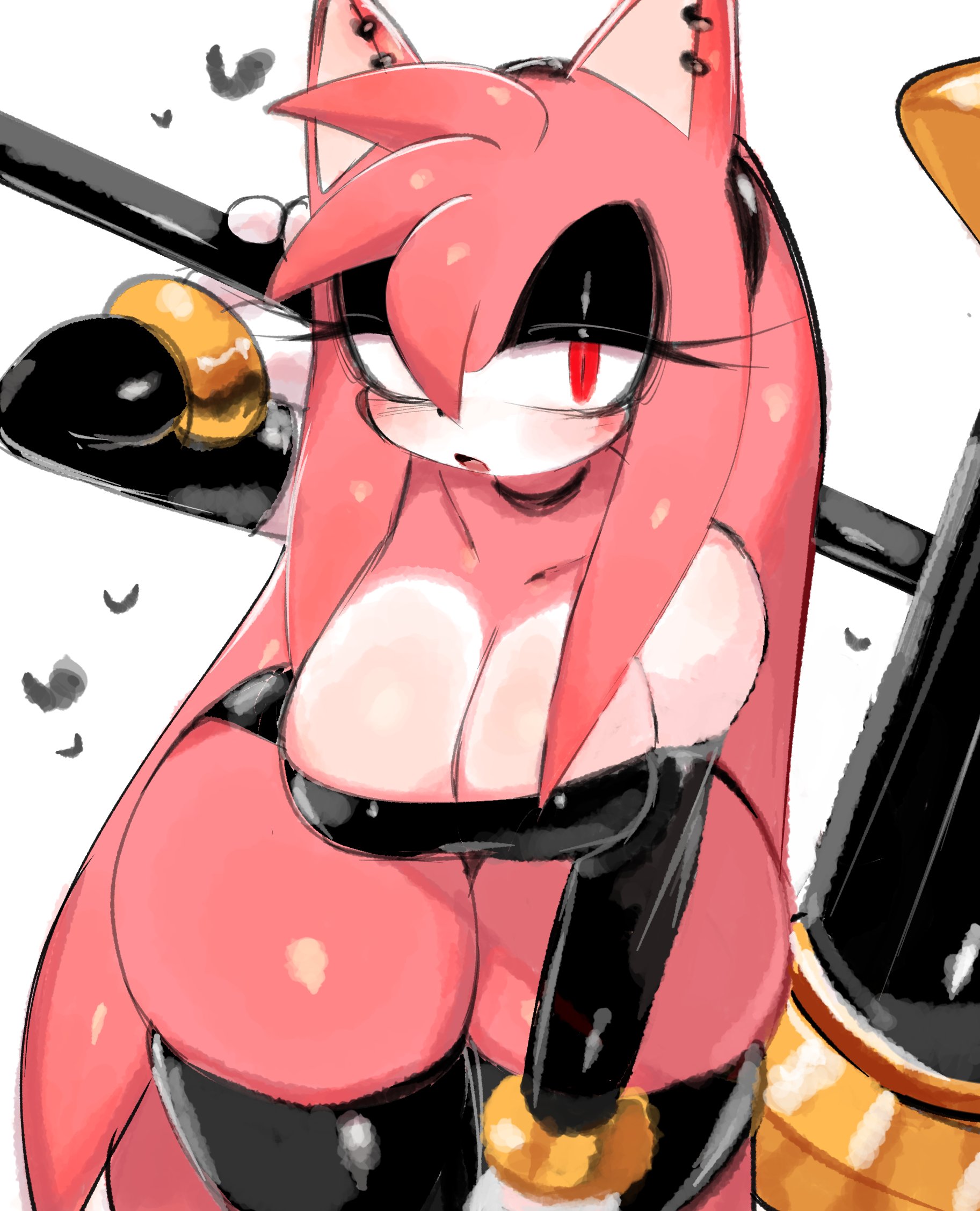 <3, 2020s, 2023, amy rose, anthro, ass, big ass, big breasts, breasts, cleavage, digital media (artwork), ear piercing, earrings, eyeshadow, female, female only, furry, furry only, goth, headband, hedgehog, looking at viewer, open mouth, piercing, pink body, pink fur, red eyes, sega, shaded, skimpy, solo, solo female, sonic (series), sonic the hedgehog (series), standing, thick thighs, usa37107692, weapon
